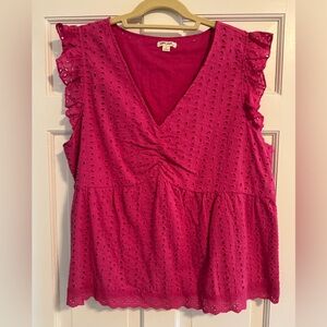 Ultra Pink Flutter Sleeve Blouse with Ruffled Tie Front
